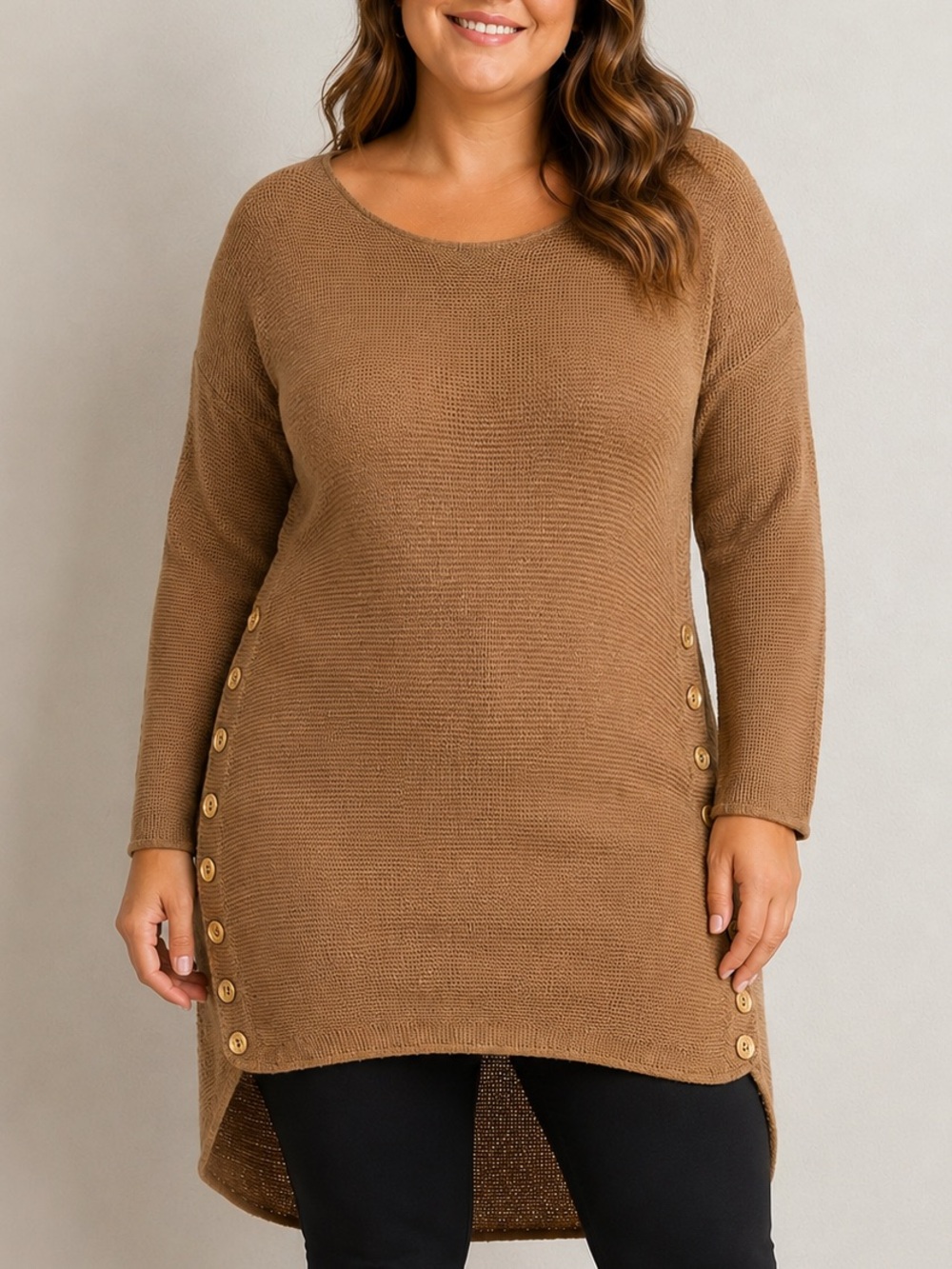 MICHAEL Michael Kors Camel Oversized Knit Sweater Tunic Button Detail Top 2X